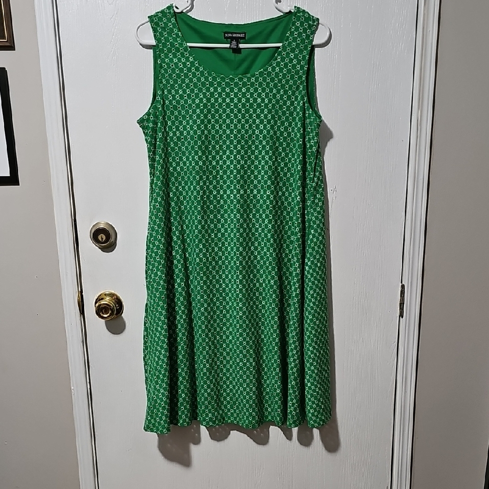 Nina Leonard Green Patterned Midi Dress